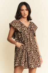 Davi & Dani Animal Printed Velvet Ribbon Mini Dress OutfitFlow